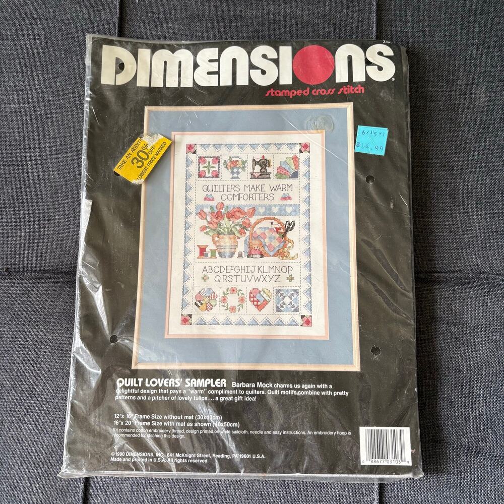 Quilt Lovers' Sampler Vintage Stamped Cross Stitch Kit by Dimensions - 1990